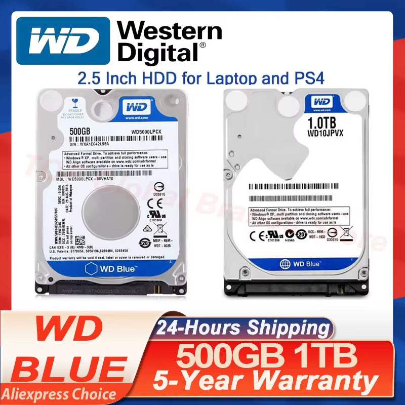 WD Blue 500GB 1TB Hard Disk Drive 2.5" Internal for Laptop Notebook Playstation 4 PS4 Slim HDD SATA III 6.0Gb/S