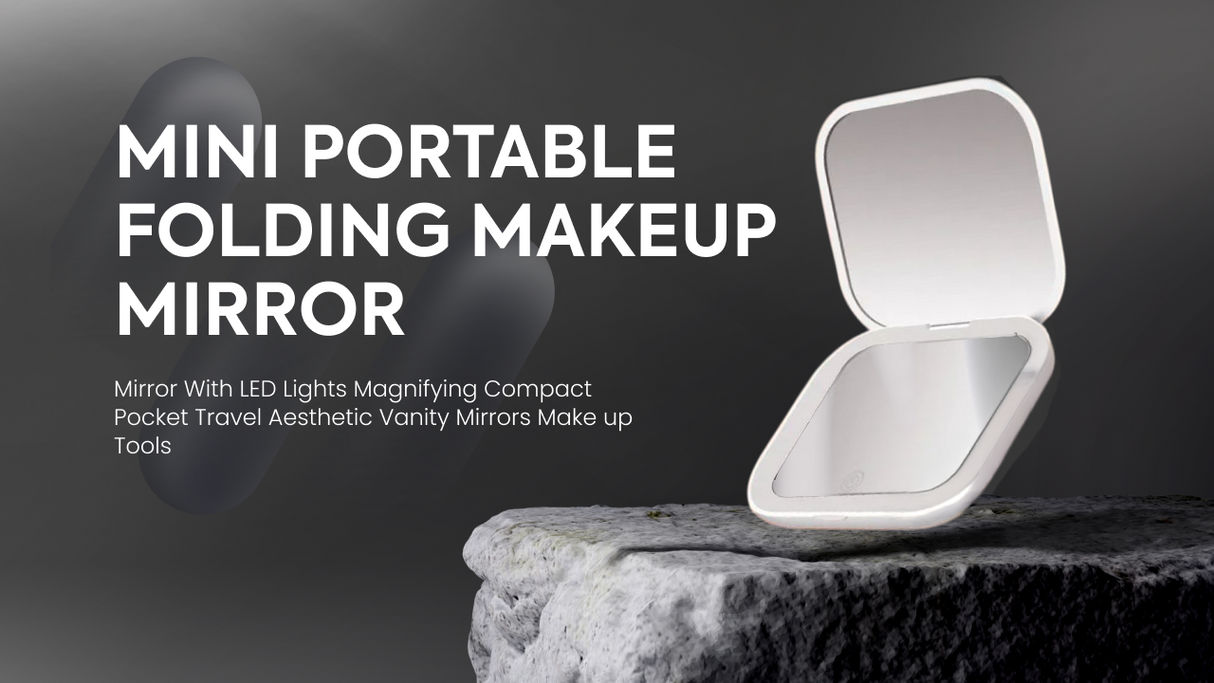 Mini Portable Folding Makeup Mirror LED Lights Magnifying Compact Pocket Travel Aesthetic Vanity Mirrors Make Up Tools