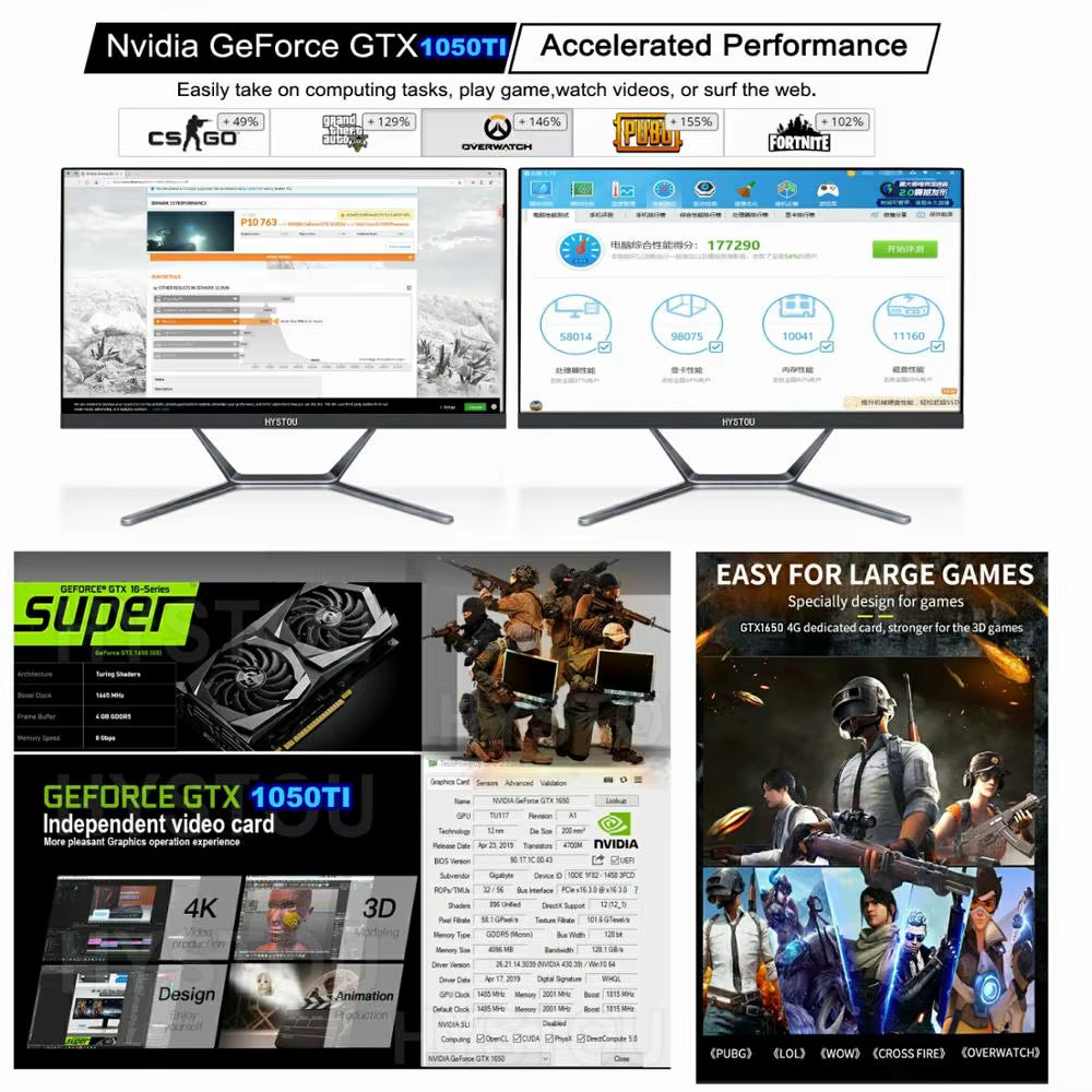 23.8 27 Inch White Desktop Computer PC Gaming All in One Intel 8 Core I7 10870H Monoblock NVIDIA GTX1650 4G GDDR5 for PC Gamer