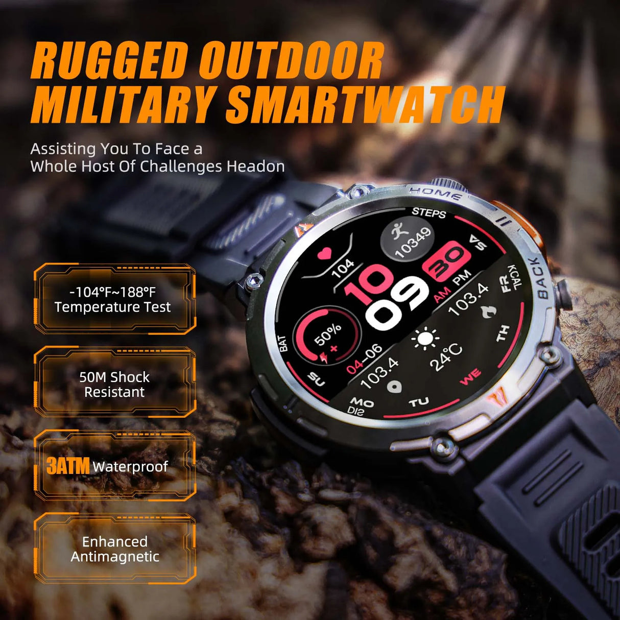 KE3 Smart Watch 3ATM Waterproof Original Design for Men Bluetooth Call Health Monitor with Flashlight 100+ Sports Modes