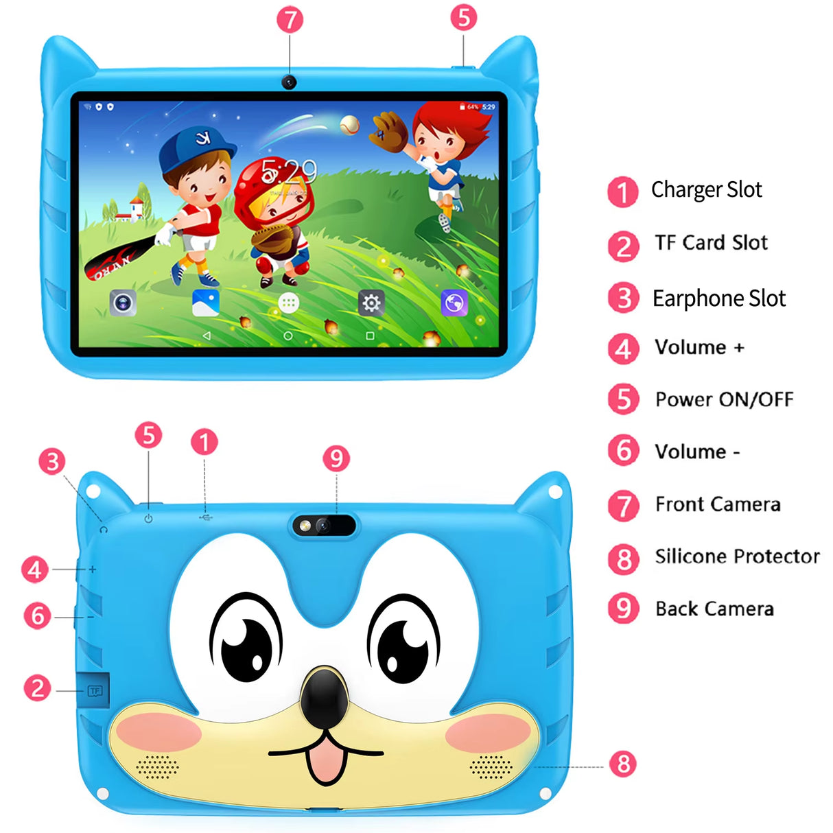 7 Inch Kid Tablet Android 13, 4GB RAM 64GB ROM,1TB Expand,5G Wifi,4000Mah Battery,Dual Camera, Children'S Gift Kids Software