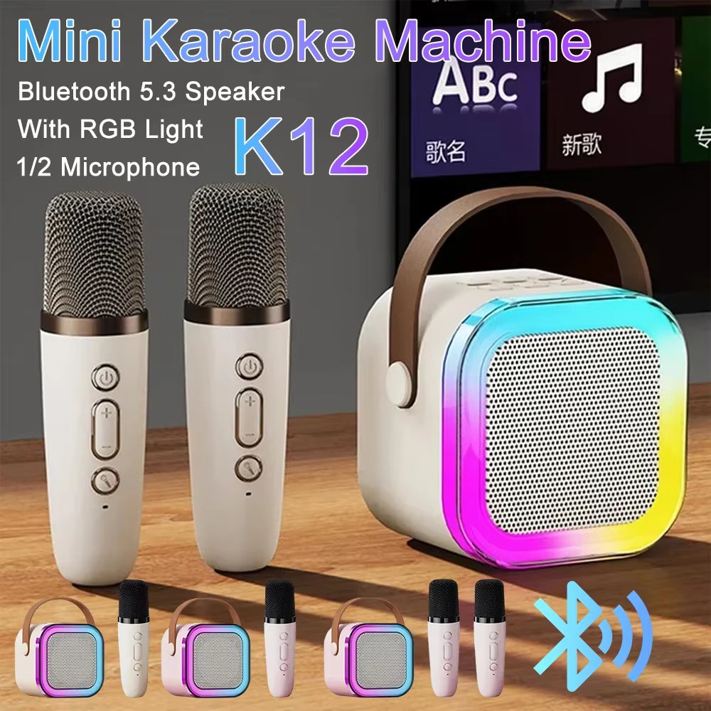 K12 Karaoke Machine Portable Bluetooth 5.3 PA Speaker System with 1-2 Wireless Microphones Home Family Singing Children'S Gifts