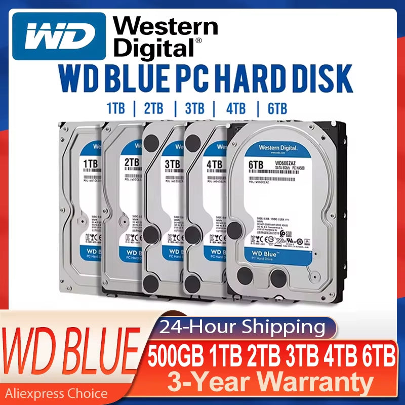 WD Blue 1TB 2TB 3TB 4TB 6TB 500GB Hard Drive HDD SATA III 6 Gb/S 3.5" Harddisk for Desktop PC Computer