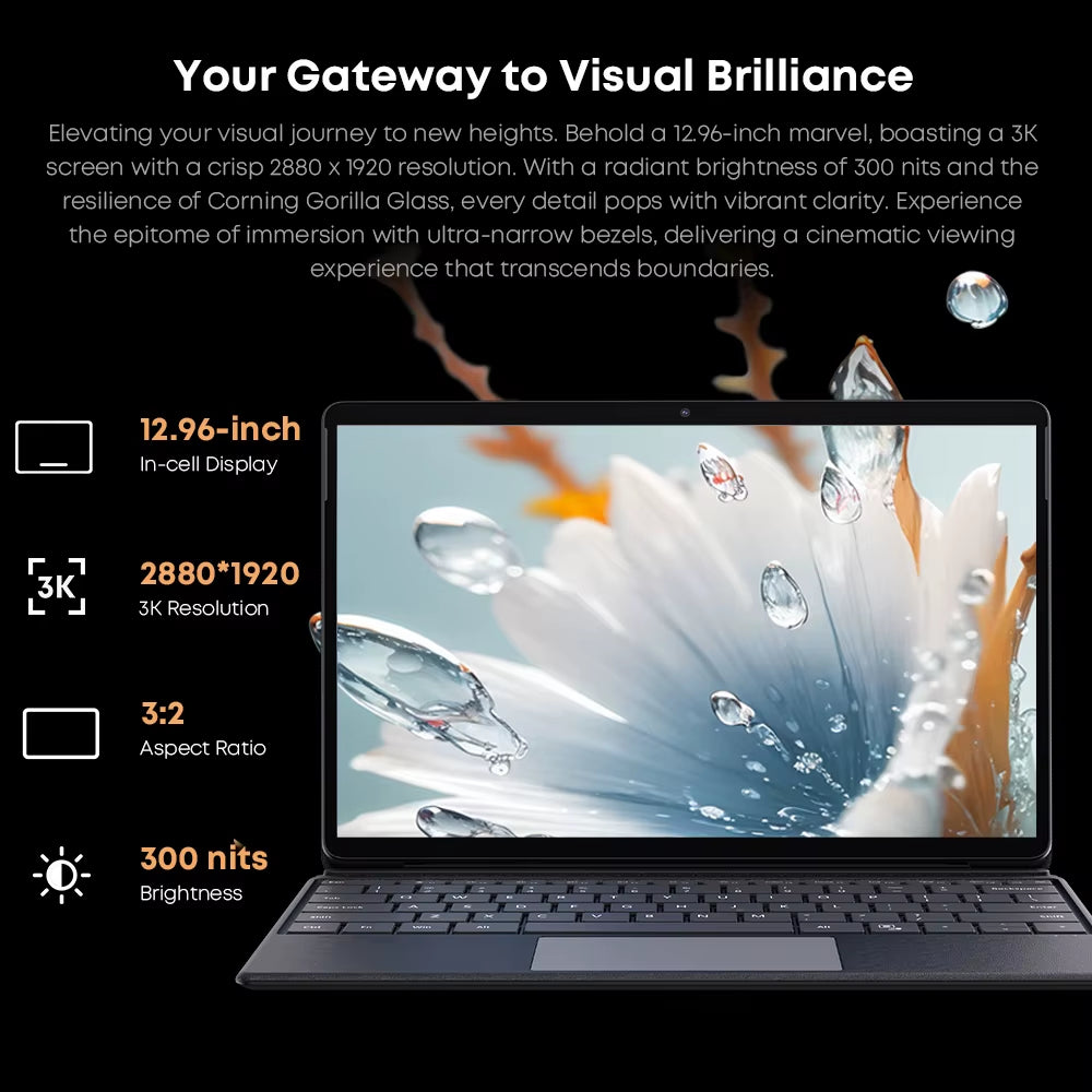 Hi10 Max Tablet 2 in 1 Tablet PC 12.96Inch 3K Display Core N100 Laptop 12GB RAM 512GB ROM Windows 11 Tablets 2.4G/5G Wifi