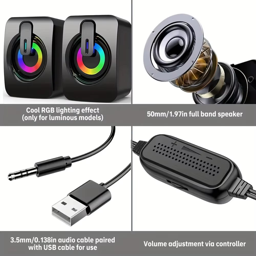 Computer Speakers PC Sound Box HIFI Stereo Microphone USB Wired Caixa De Som with LED Light for Desktop Computer