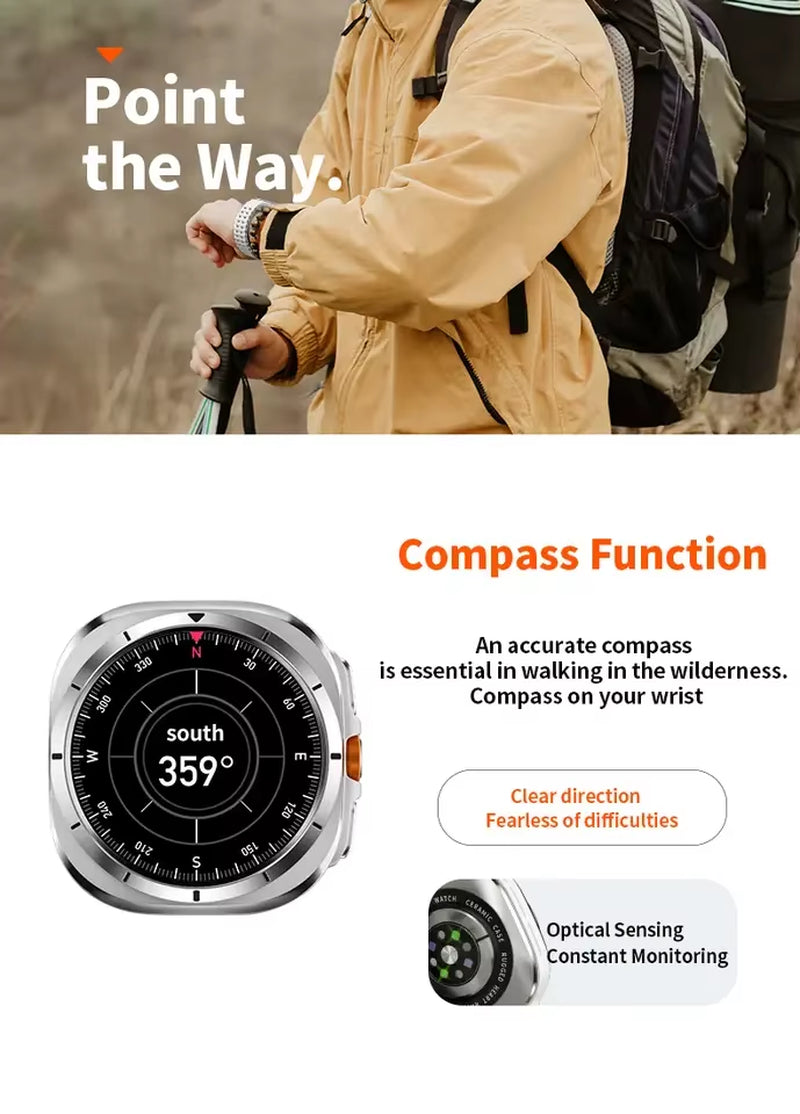 GPS New Watch 7 Ultra 47Mm Smart Watch IP68 Waterproof Bluetooth Call Compass Smartwatch for Men Women 1.43" AMOLED Screen Spo2