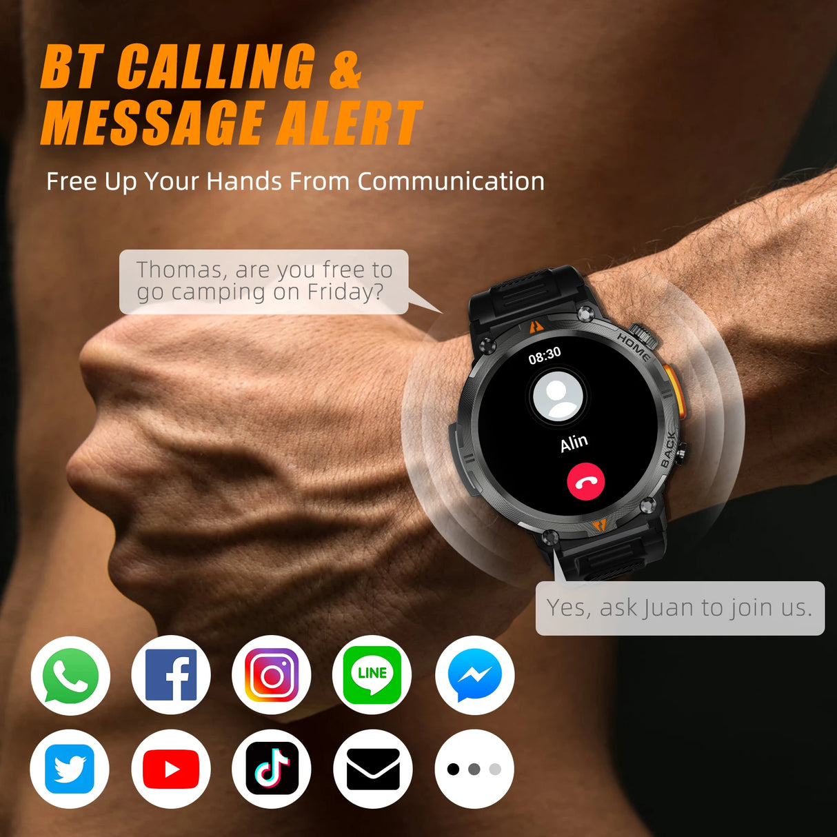 KE3 Smart Watch 3ATM Waterproof Original Design for Men Bluetooth Call Health Monitor with Flashlight 100+ Sports Modes