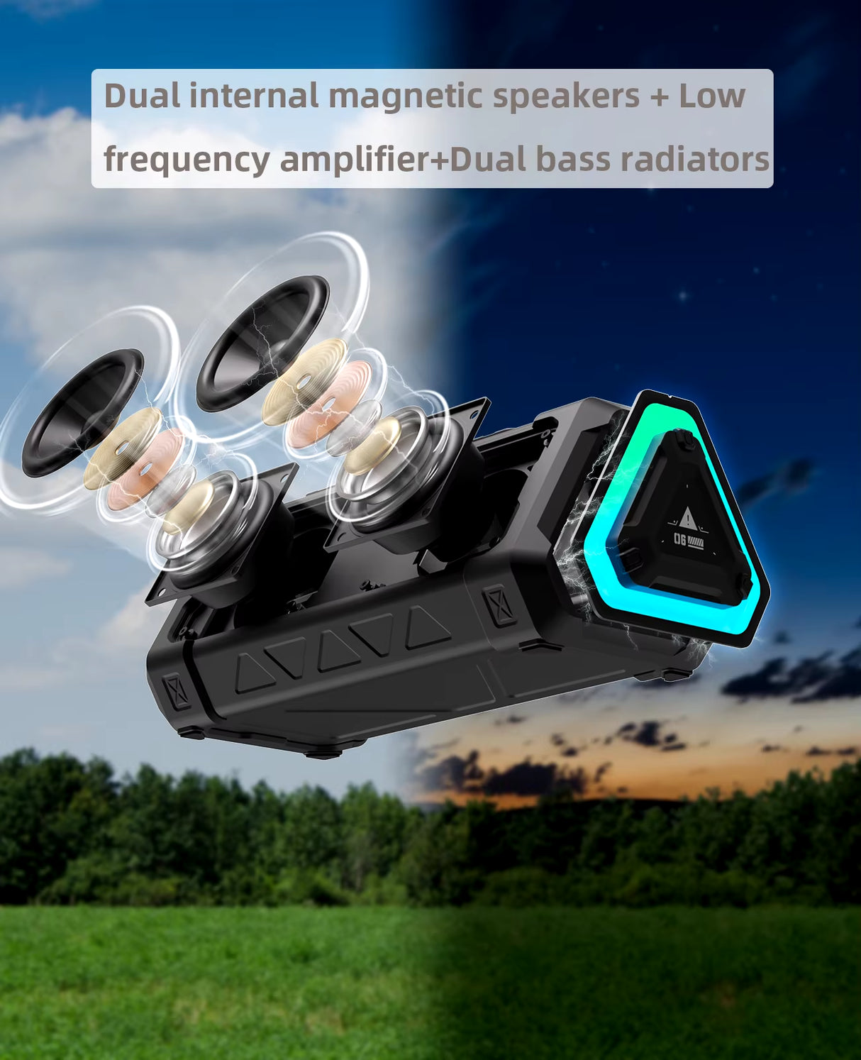 P3 Outdoor Bluetooth Speaker, 40W Output Power Bluetooth 5.3 Speaker ,Stereo Sound IPX7 Waterproof,Micro SD Card,Rgb Light