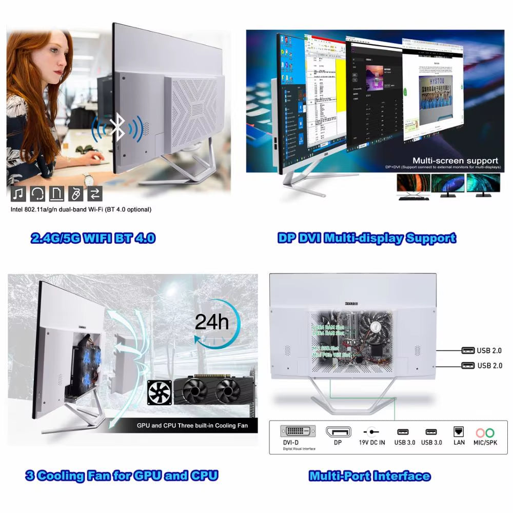 23.8 27 Inch White Desktop Computer PC Gaming All in One Intel 8 Core I7 10870H Monoblock NVIDIA GTX1650 4G GDDR5 for PC Gamer