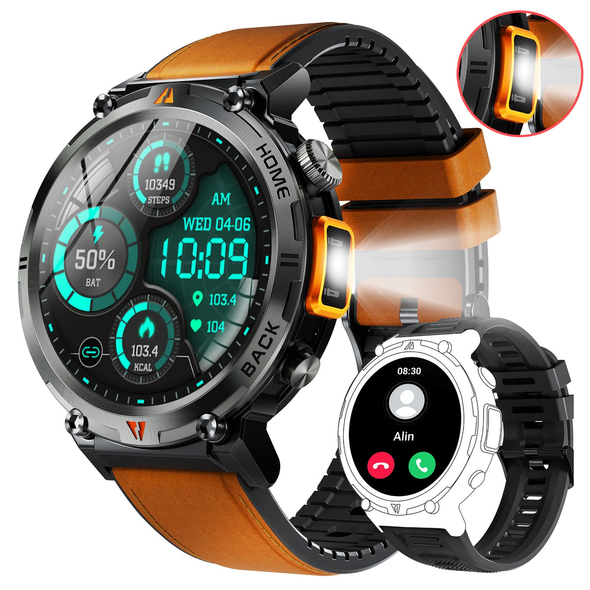 KE3 Smart Watch 3ATM Waterproof Original Design for Men Bluetooth Call Health Monitor with Flashlight 100+ Sports Modes
