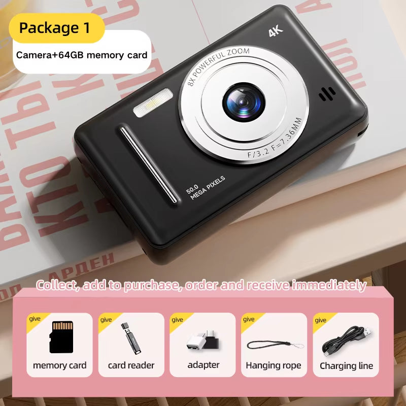 4K Digital Camera 5000W Pixel Retro CCD Portable Card Camera Entry-Level Camera Dual Camera Flash 50 Million Pixels Auto Focus