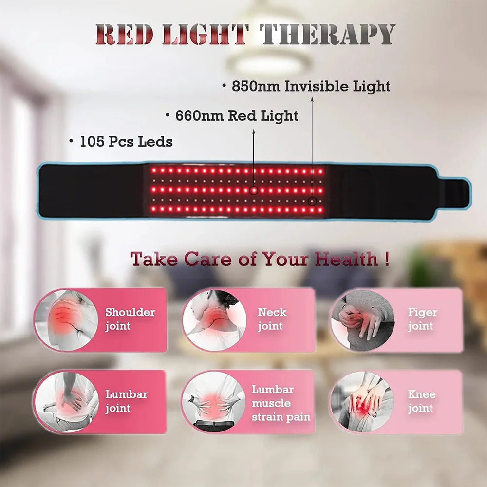 Red &Infrared LED Light Therapy Belt 850Nm 660Nm Back Pain Relief Wrap Burn Fat Wrap Slimming Machine Waist Heat Pad Full Body