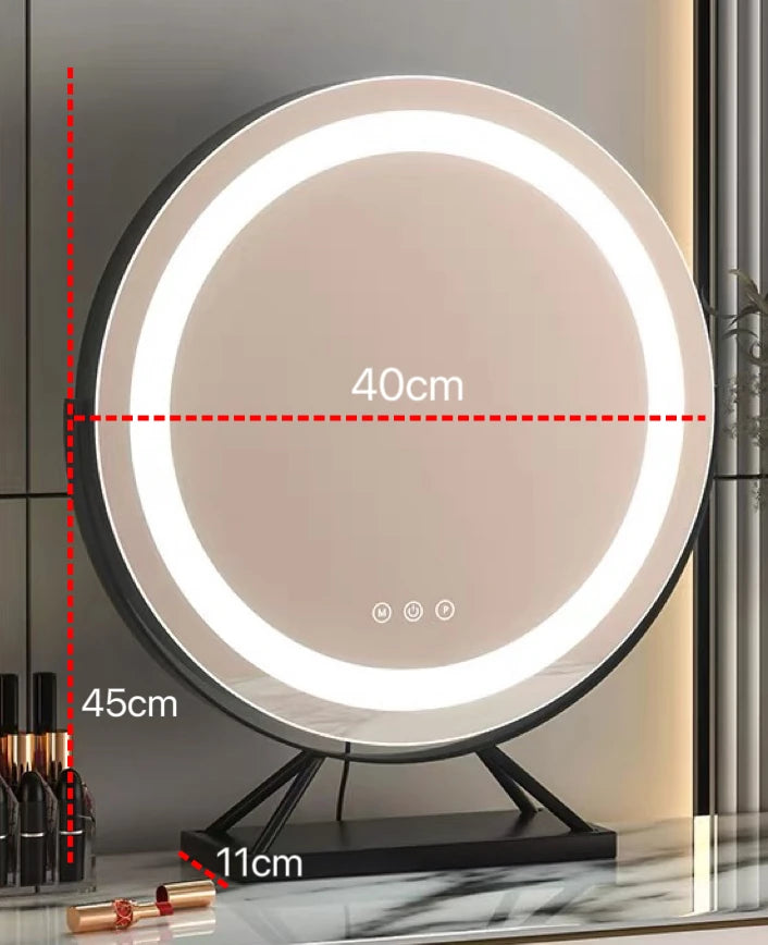 Cosmetic Makeup Mirror with Led Lights Lighted Vanity Tabletop Dimmable Multi-Color Travel Mirrors with 15X Spot Maganify Mirror