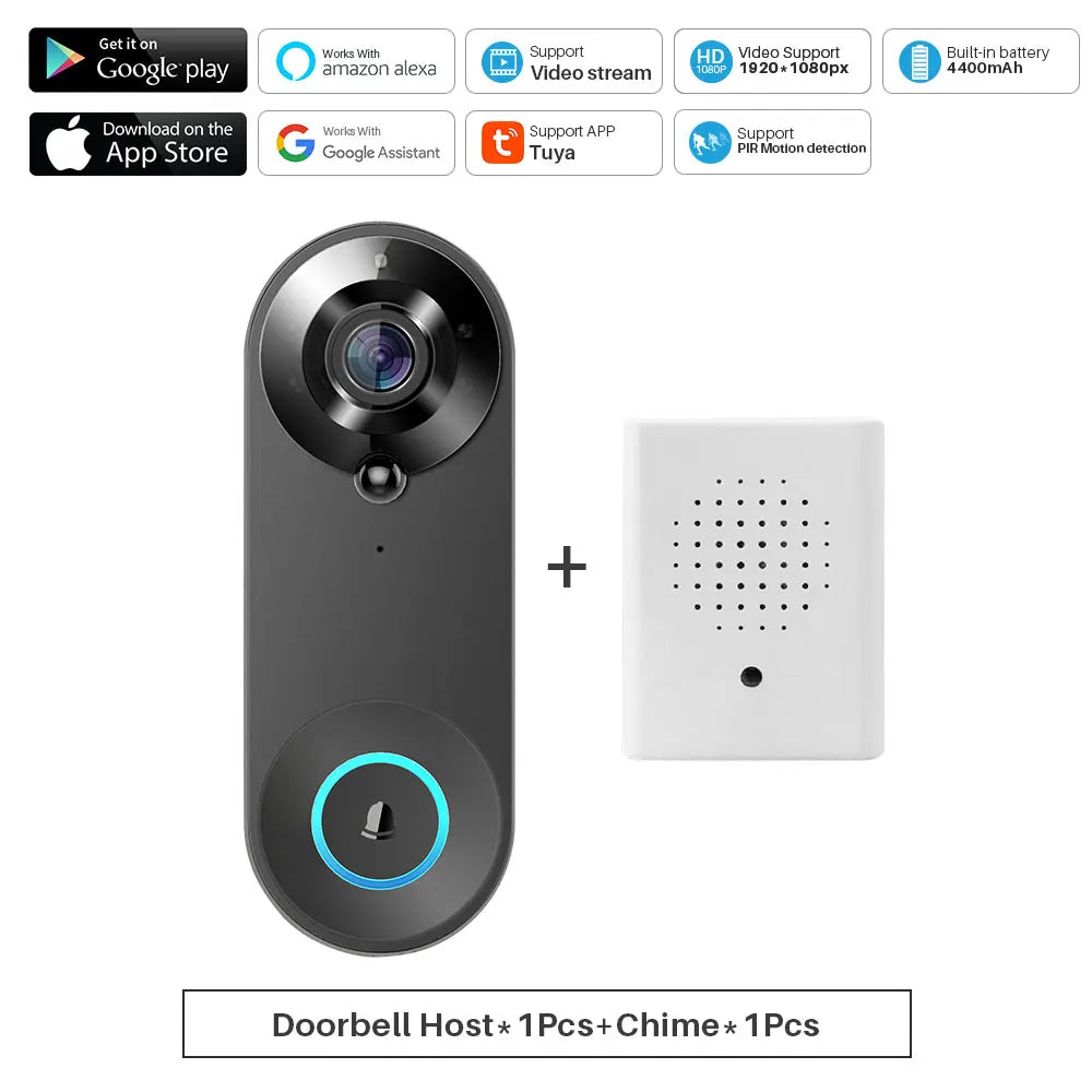 Wifi Tuya Smart Home Security Protection Doorbell Camera Outdoor Waterproof Night Vision 1080P HD Digital Visual Door Peephole