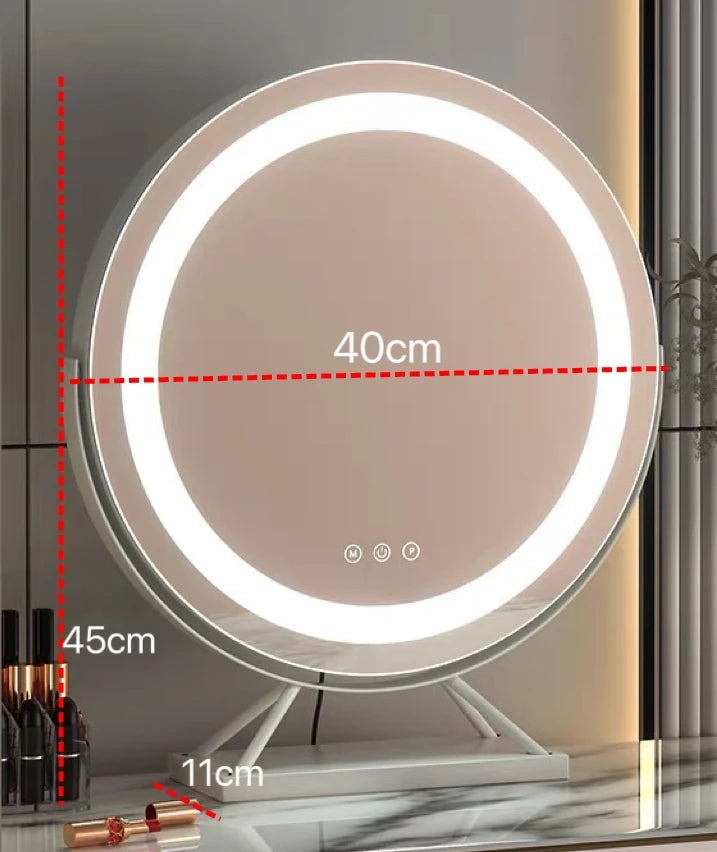 Cosmetic Makeup Mirror with Led Lights Lighted Vanity Tabletop Dimmable Multi-Color Travel Mirrors with 15X Spot Maganify Mirror