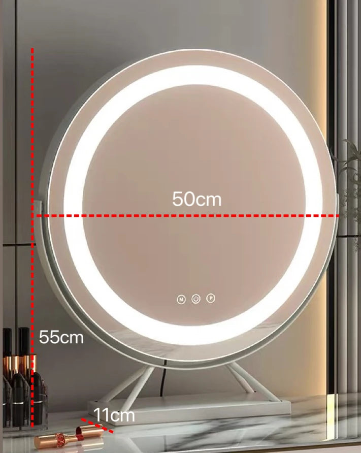 Cosmetic Makeup Mirror with Led Lights Lighted Vanity Tabletop Dimmable Multi-Color Travel Mirrors with 15X Spot Maganify Mirror
