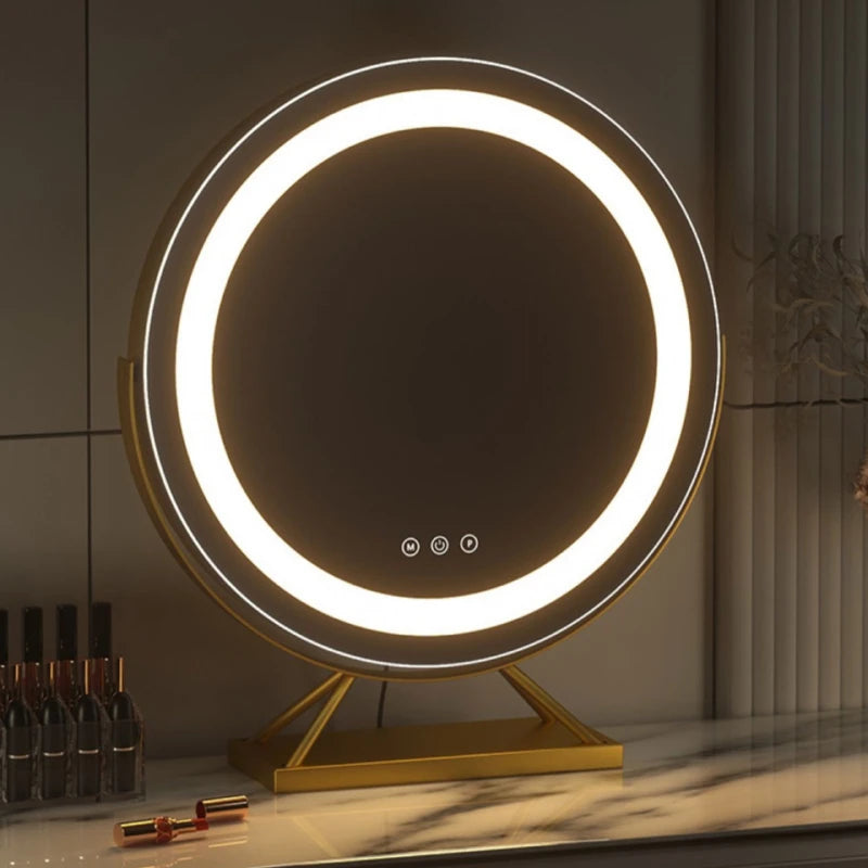 Cosmetic Makeup Mirror with Led Lights Lighted Vanity Tabletop Dimmable Multi-Color Travel Mirrors with 15X Spot Maganify Mirror