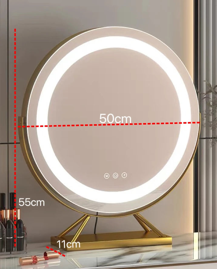 Cosmetic Makeup Mirror with Led Lights Lighted Vanity Tabletop Dimmable Multi-Color Travel Mirrors with 15X Spot Maganify Mirror