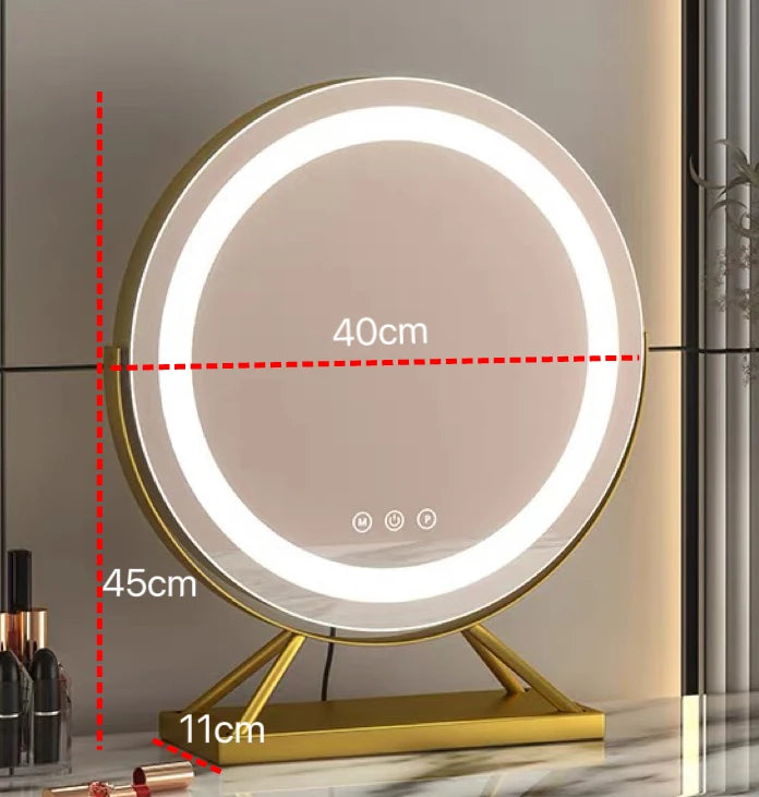 Cosmetic Makeup Mirror with Led Lights Lighted Vanity Tabletop Dimmable Multi-Color Travel Mirrors with 15X Spot Maganify Mirror