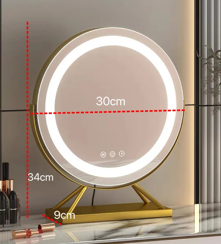 Cosmetic Makeup Mirror with Led Lights Lighted Vanity Tabletop Dimmable Multi-Color Travel Mirrors with 15X Spot Maganify Mirror