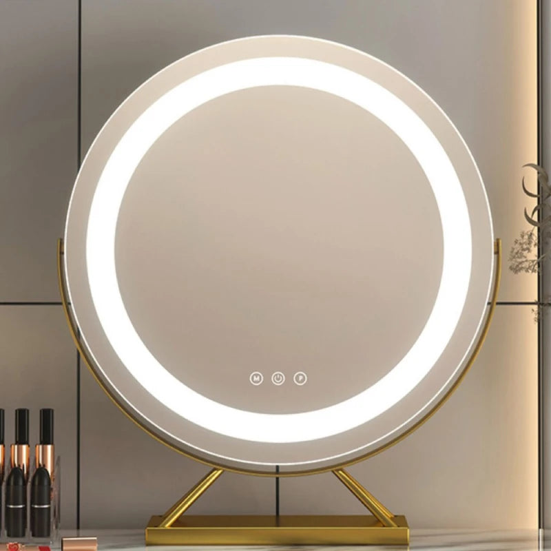 Cosmetic Makeup Mirror with Led Lights Lighted Vanity Tabletop Dimmable Multi-Color Travel Mirrors with 15X Spot Maganify Mirror