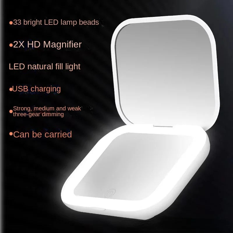 Mini Portable Folding Makeup Mirror Led Lights Magnifying Compact Pocket Travel Aesthetic Vanity Mirrors Make up Tools