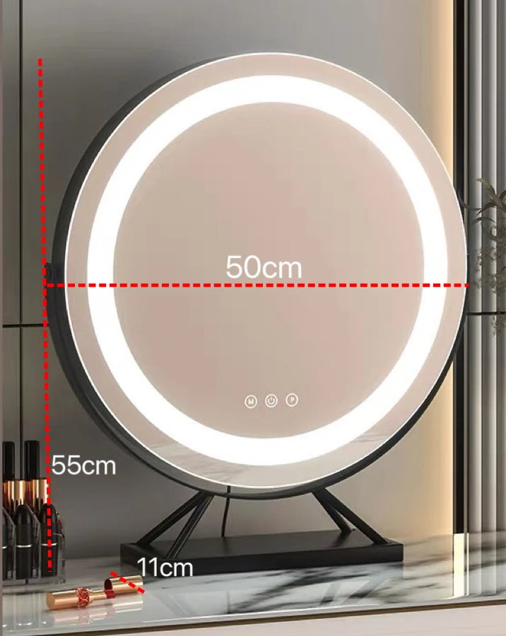 Cosmetic Makeup Mirror with Led Lights Lighted Vanity Tabletop Dimmable Multi-Color Travel Mirrors with 15X Spot Maganify Mirror