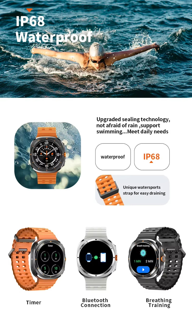 GPS New Watch 7 Ultra 47Mm Smart Watch IP68 Waterproof Bluetooth Call Compass Smartwatch for Men Women 1.43" AMOLED Screen Spo2