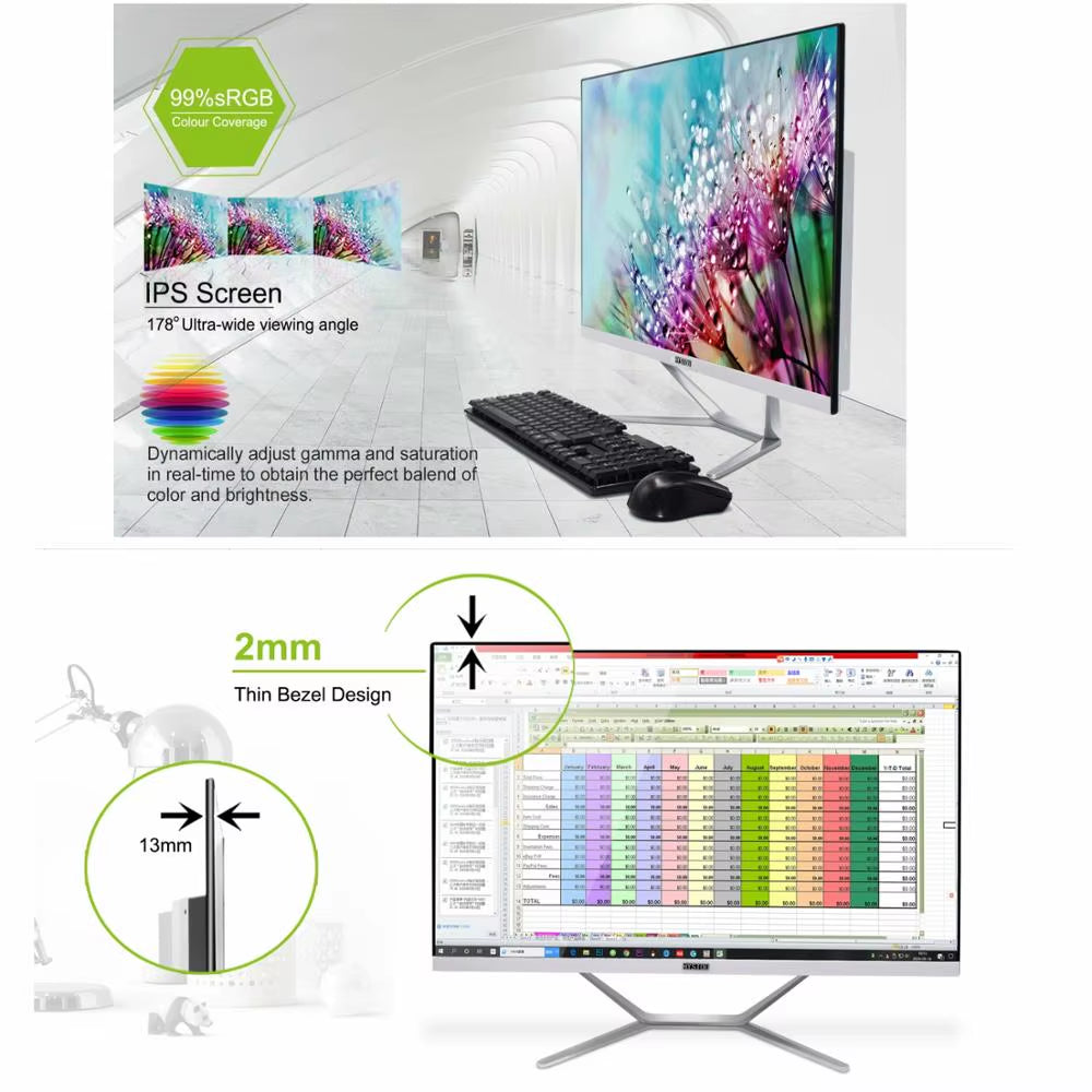 23.8 27 Inch White Desktop Computer PC Gaming All in One Intel 8 Core I7 10870H Monoblock NVIDIA GTX1650 4G GDDR5 for PC Gamer