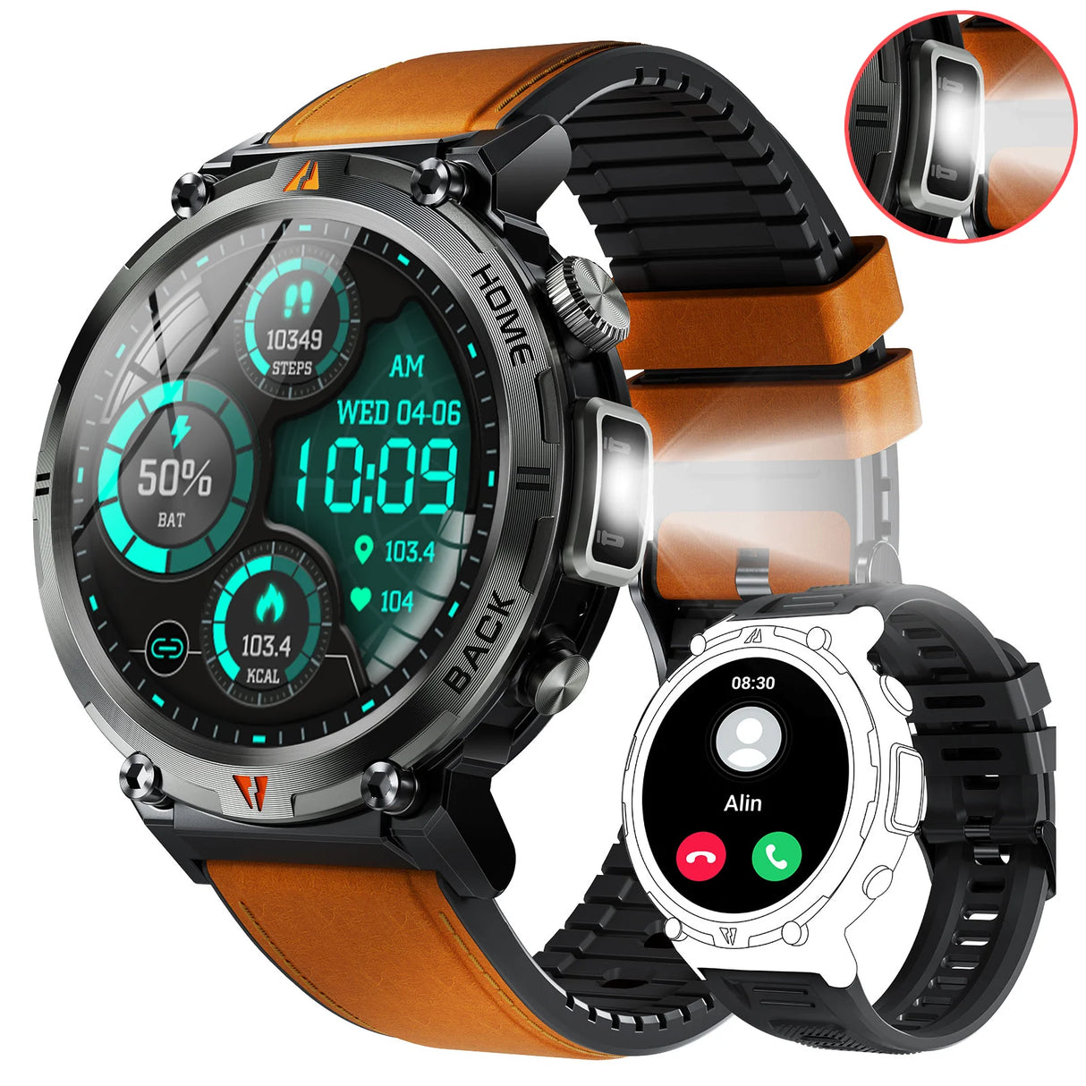 KE3 Smart Watch 3ATM Waterproof Original Design for Men Bluetooth Call Health Monitor with Flashlight 100+ Sports Modes