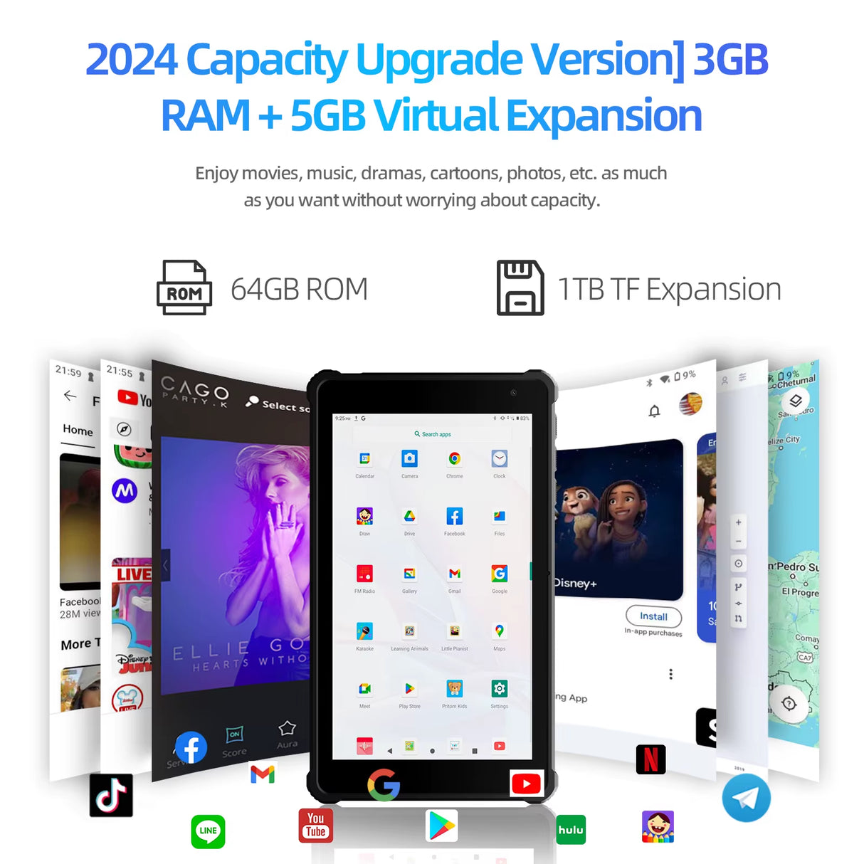 Tablet 7" Android 14 Tablets, 8GB RAM(3+5GB Expand) 64GB ROM, A523 Octa-Core Processor, 5G Wifi+Wifi6, Dual Camera,Black