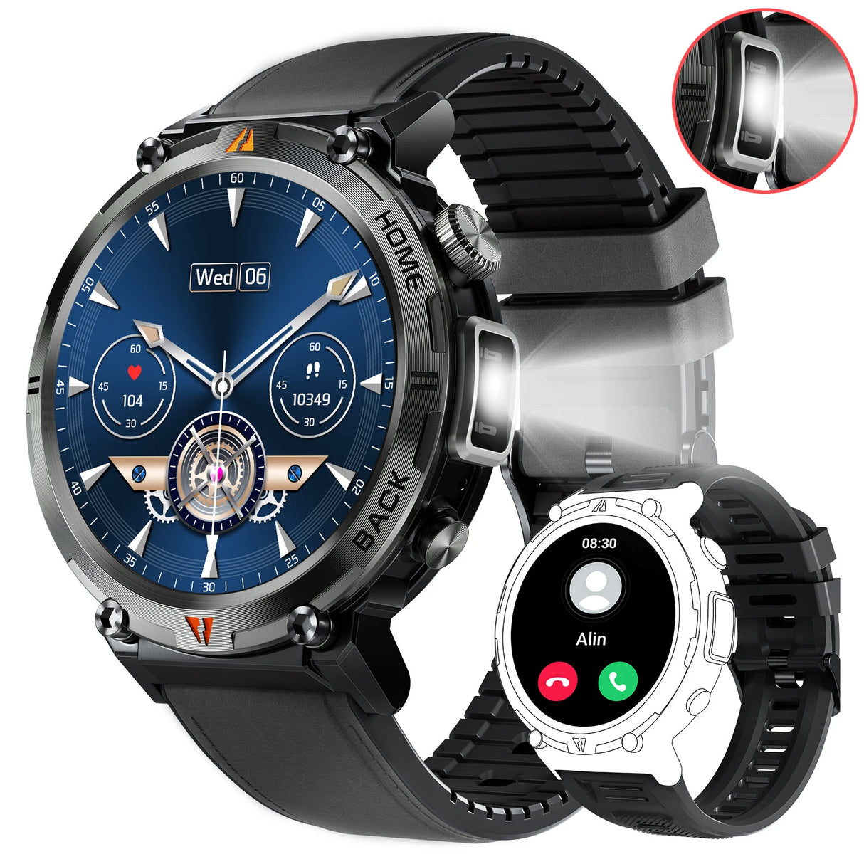 KE3 Smart Watch 3ATM Waterproof Original Design for Men Bluetooth Call Health Monitor with Flashlight 100+ Sports Modes