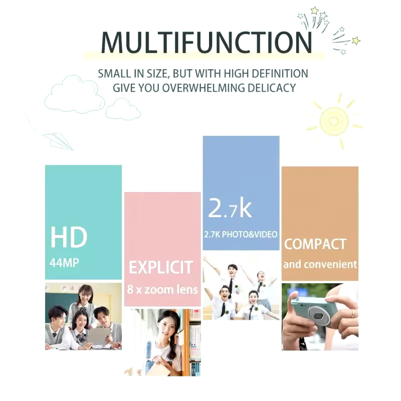 4K Digital Camera Travel Selfie Camara 50 Megapixels HD Zoom Photography 2.4Inch Screen Entry-Level Kids Campus Mini Retro Cam