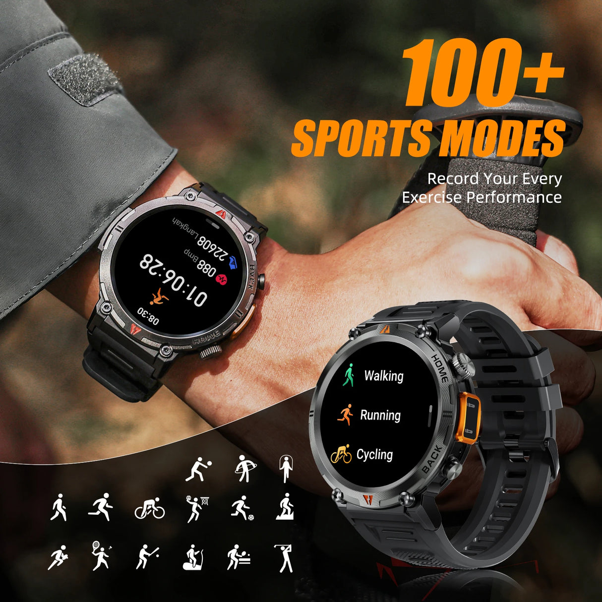 KE3 Smart Watch 3ATM Waterproof Original Design for Men Bluetooth Call Health Monitor with Flashlight 100+ Sports Modes