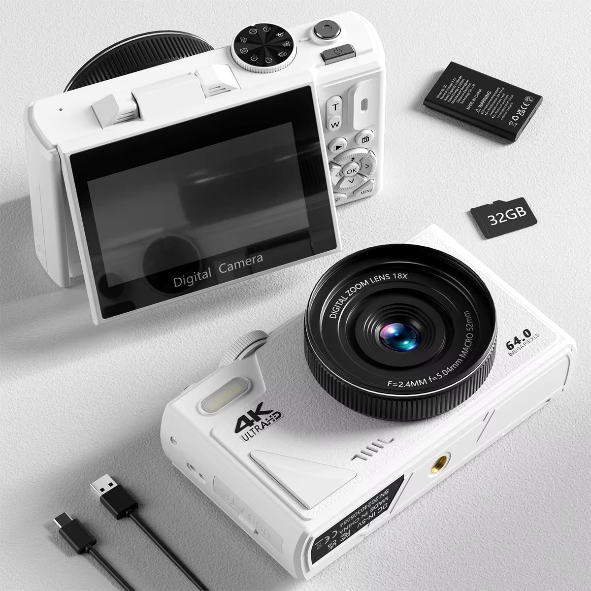 4K Digital Camera for Photography and 18X Digital Zoom Camera 64MP Compact Vlogging You Tube Camera 3'' Flip Screen with Flash