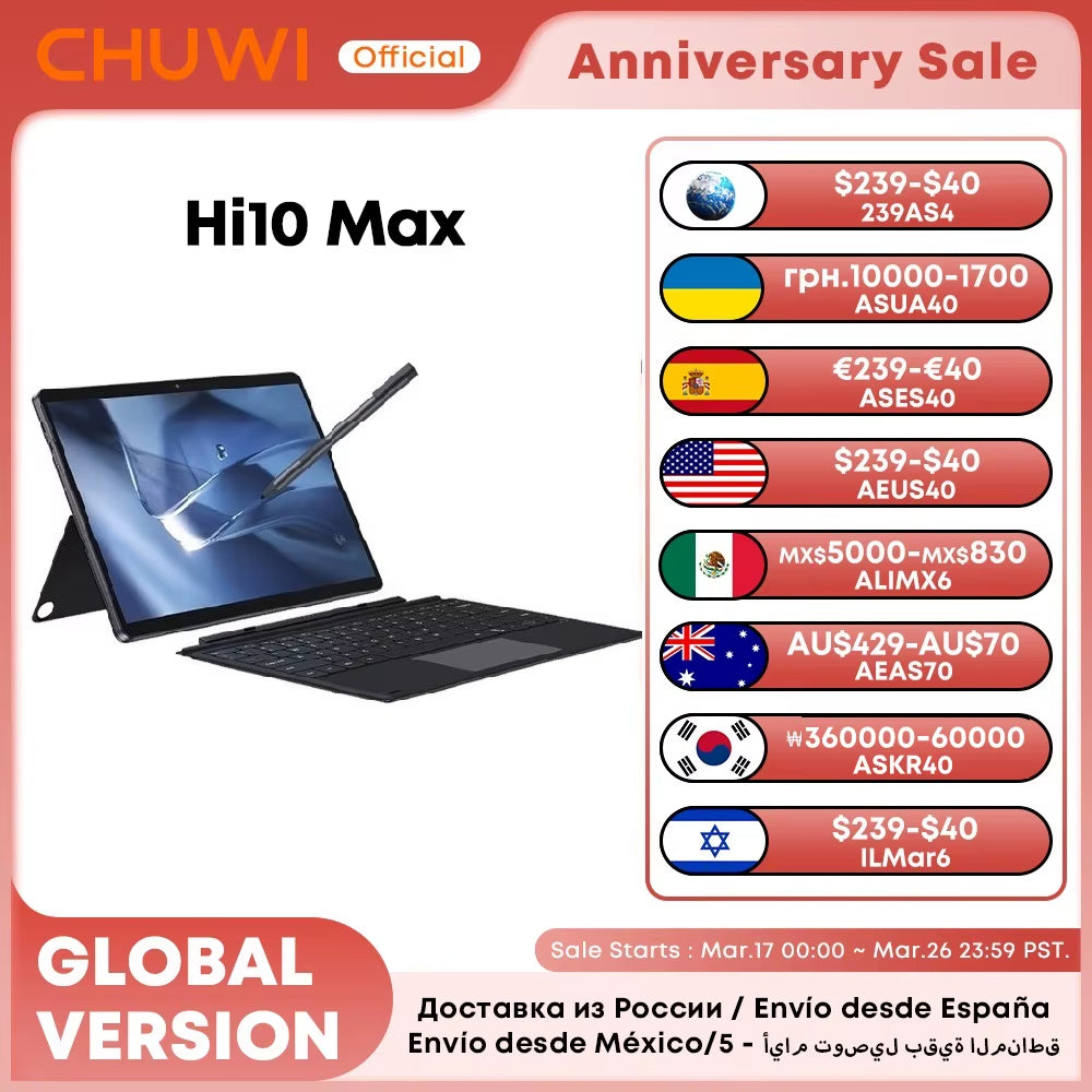 Hi10 Max Tablet 2 in 1 Tablet PC 12.96Inch 3K Display Core N100 Laptop 12GB RAM 512GB ROM Windows 11 Tablets 2.4G/5G Wifi