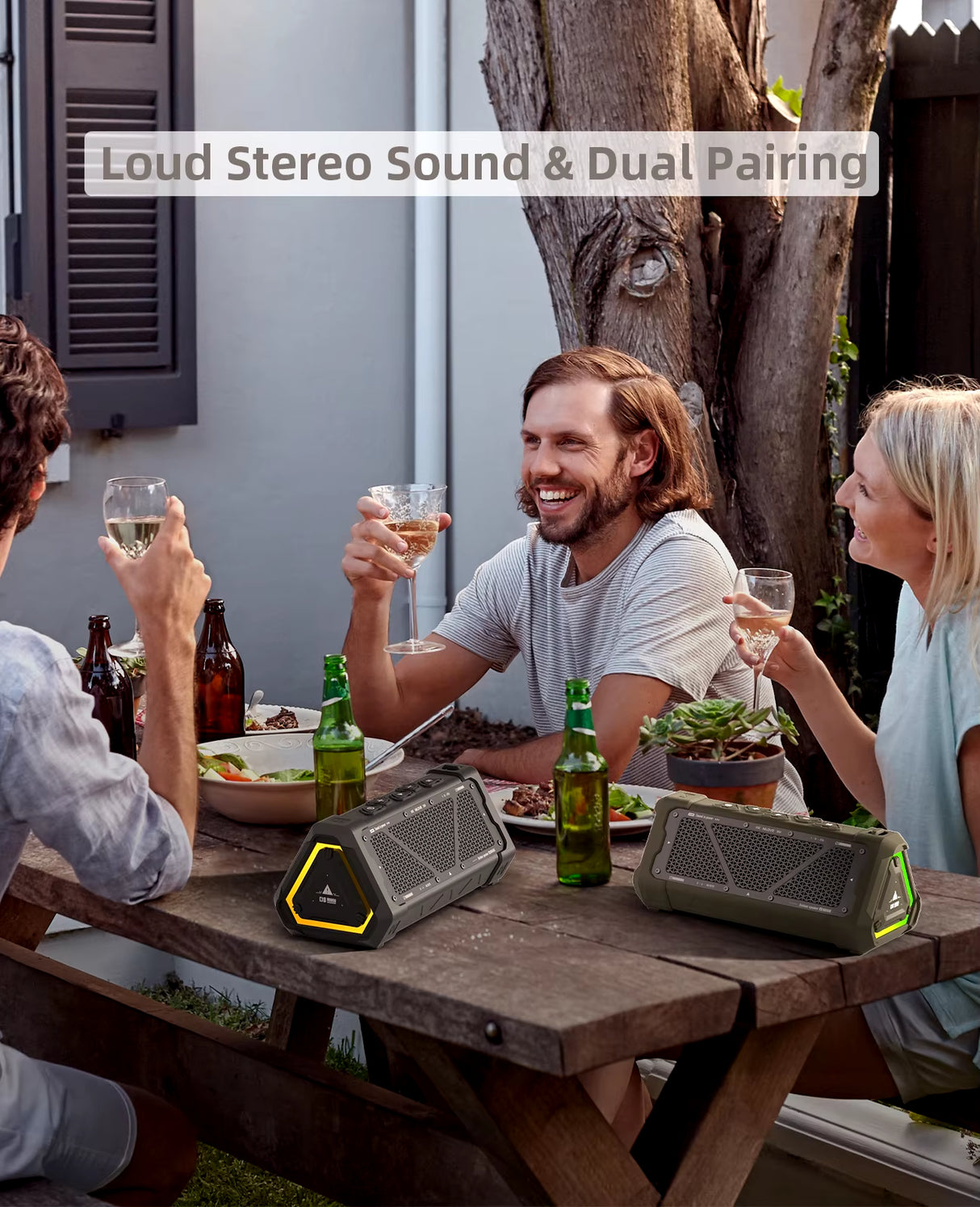 P3 Outdoor Bluetooth Speaker, 40W Output Power Bluetooth 5.3 Speaker ,Stereo Sound IPX7 Waterproof,Micro SD Card,Rgb Light