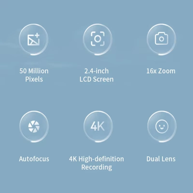 4K Digital Camera 50 Megapixels HD Photography Travel Selfie Camera 2.4 Inch Screen Entry-Level Kids Campus Selfie Mini Camera