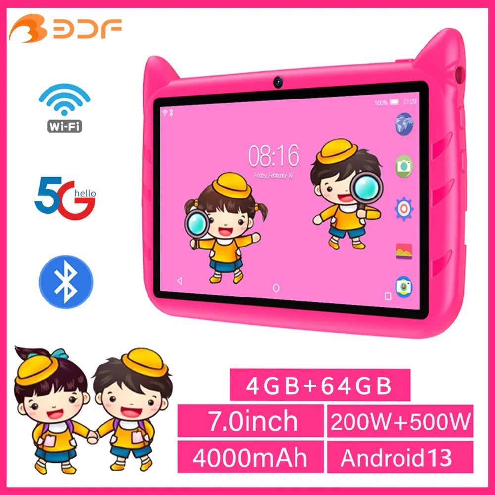 7 Inch Kid Tablet Android 13, 4GB RAM 64GB ROM,1TB Expand,5G Wifi,4000Mah Battery,Dual Camera, Children'S Gift Kids Software