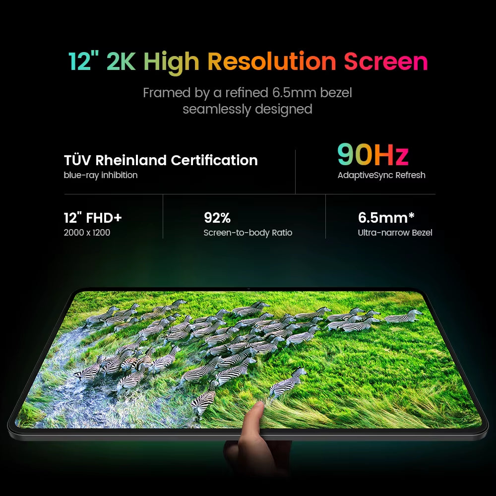 T60 12 Inch 2K Tablet Android 14 8GB+12GB RAM 256GB ROM T620 Octa-Core 8000Mah 18W PD Fast Charging 4G Volte GPS Tablets