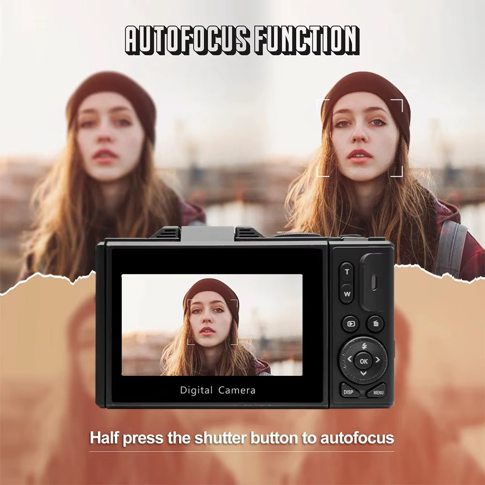 Compact Digital Photography Camera 4K 18X Digital Zoom Vintage Vlog Video Recorder Youtube 180° Flip Screen Selfile with Flash