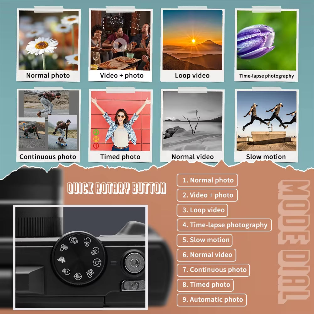 Compact Digital Photography Camera 4K 18X Digital Zoom Vintage Vlog Video Recorder Youtube 180° Flip Screen Selfile with Flash