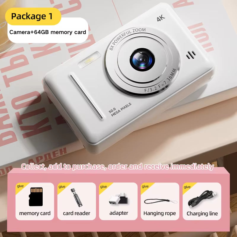 4K Digital Camera 5000W Pixel Retro CCD Portable Card Camera Entry-Level Camera Dual Camera Flash 50 Million Pixels Auto Focus