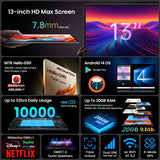 【World Premiere】 T65 Max 13" HD Display Android 14 Tablet Mediatek G99 8GB RAM 256GB ROM 10000Mah Battery Widevine L1
