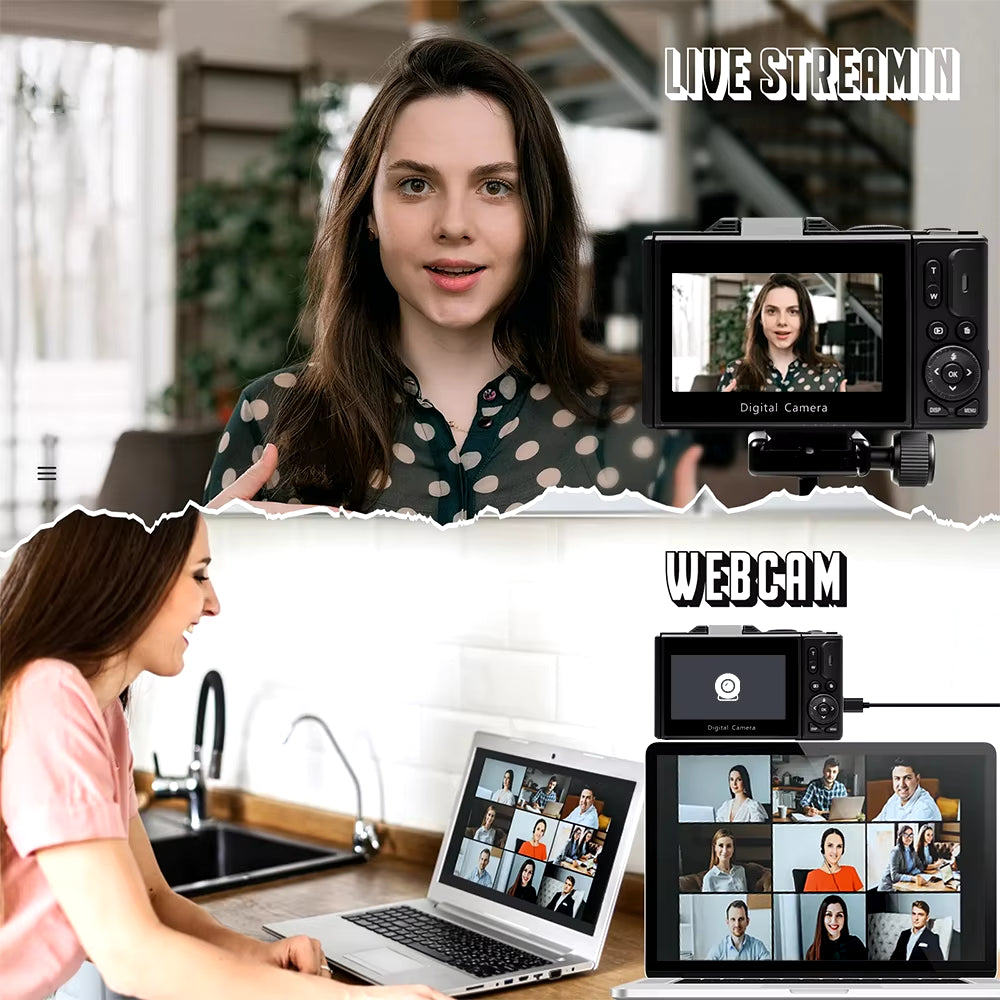 Compact Digital Photography Camera 4K 18X Digital Zoom Vintage Vlog Video Recorder Youtube 180° Flip Screen Selfile with Flash